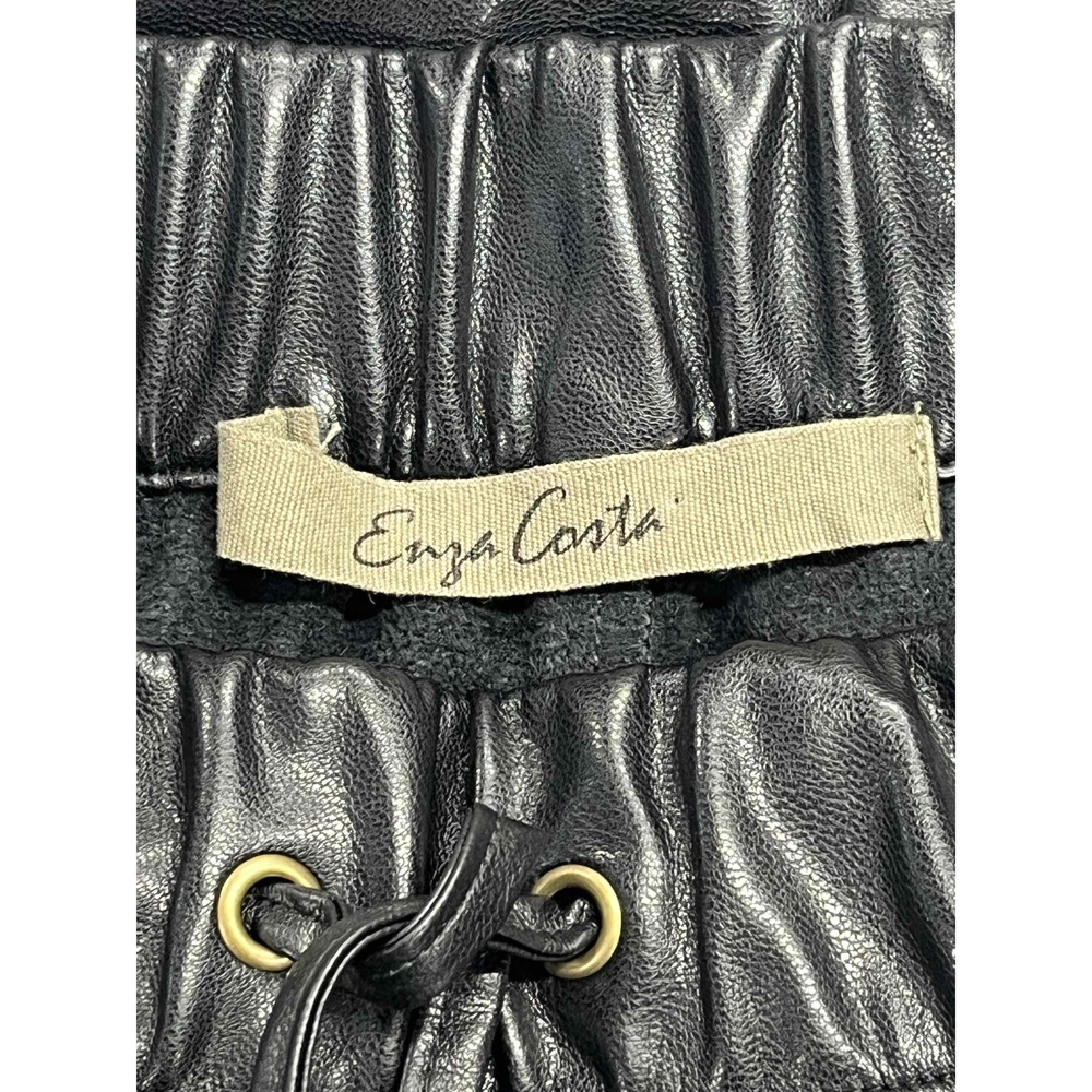 Enza Costa Black Vegan Faux Leather Elastic Waist Ankles Jogger Pants Sz 2 (Med) - Picture 4 of 10